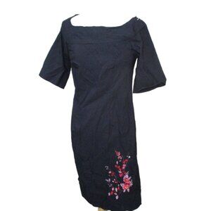 Vintage Y2K 2000 Torrid Plus Size Black Pencil Embroidered Floral Flower Dress